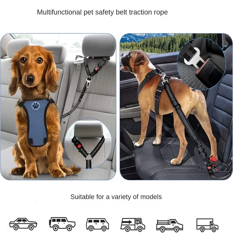 Solid Anti-shock Two-in-one Dog Harness Leash Pet Car Seat Belt with Clip Backseat Safety Belt  Kitten Collar Pet Accessories