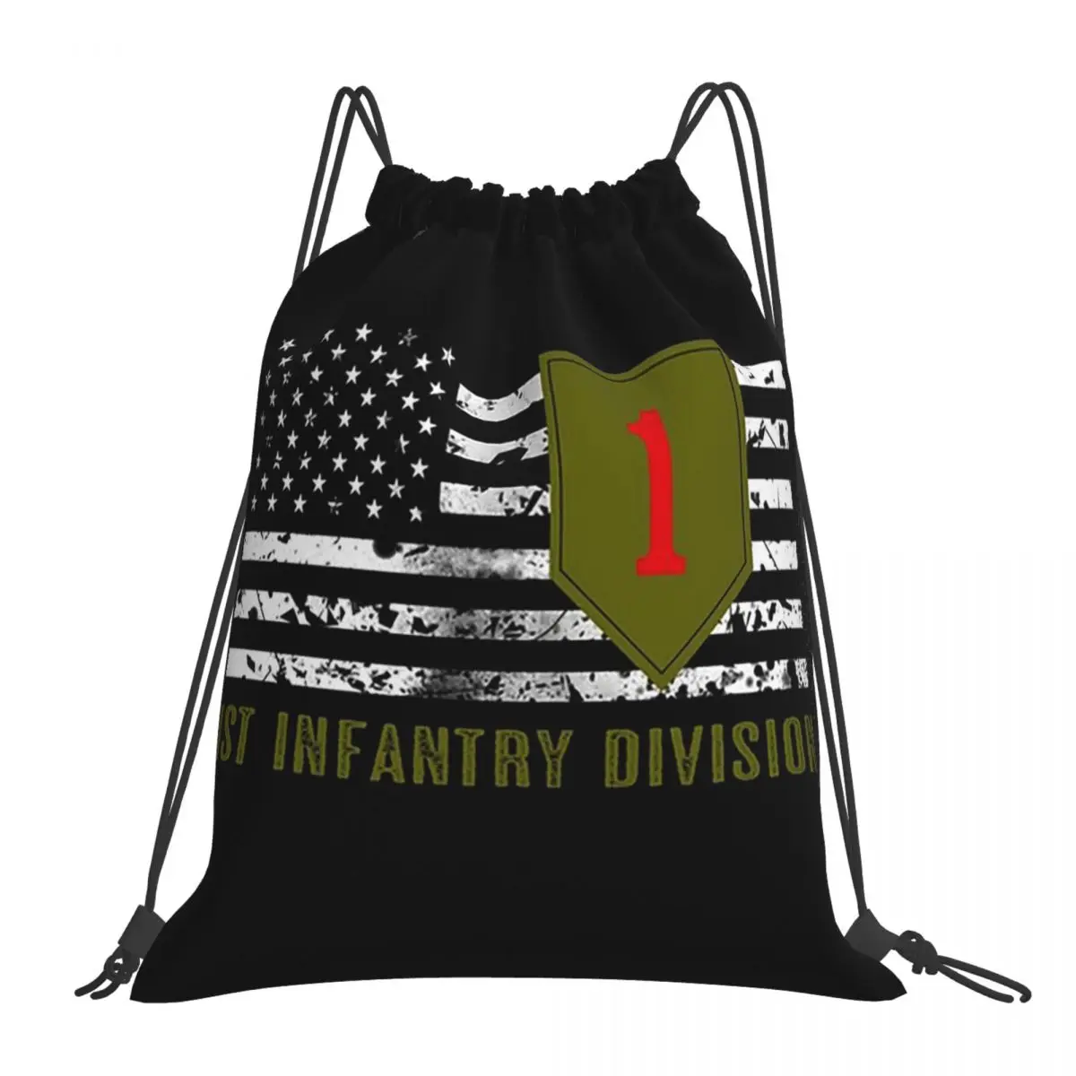 

1st Infantry Division (Distressed Flag) Backpacks Drawstring Bags Drawstring Bundle Pocket Sports Bag Book Bags Travel Students