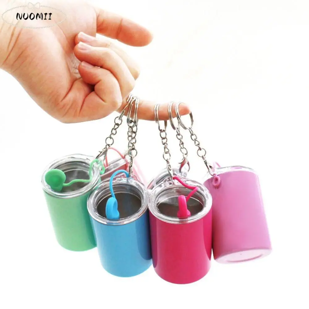 Stainless Steel Water Cup Keychain Mini Tumbler Coffee Cup Straw Cup Keyring Leak-proof Shot Glass Drinking Cup Pendant