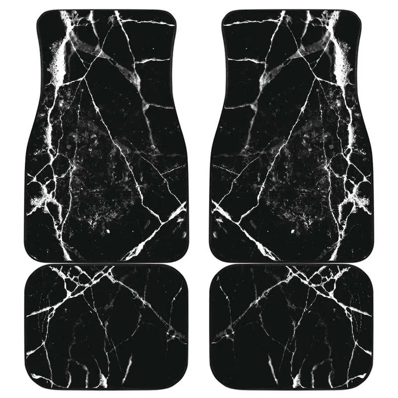 Black White Natural Marble Print Front and Back Car Floor Mats    Heavy Carpet Front and Rear Full Set 4PCs Pack