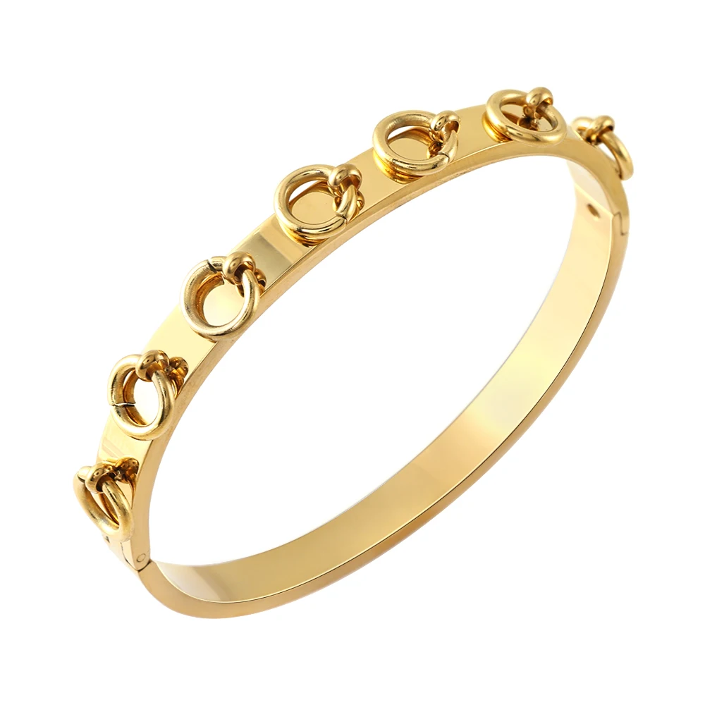 JINHUI New Design Gold Color Bracelet Gold Circular Design Bangle For Woman Stainless Steel Jewelry Hiphop Party Gift image 3