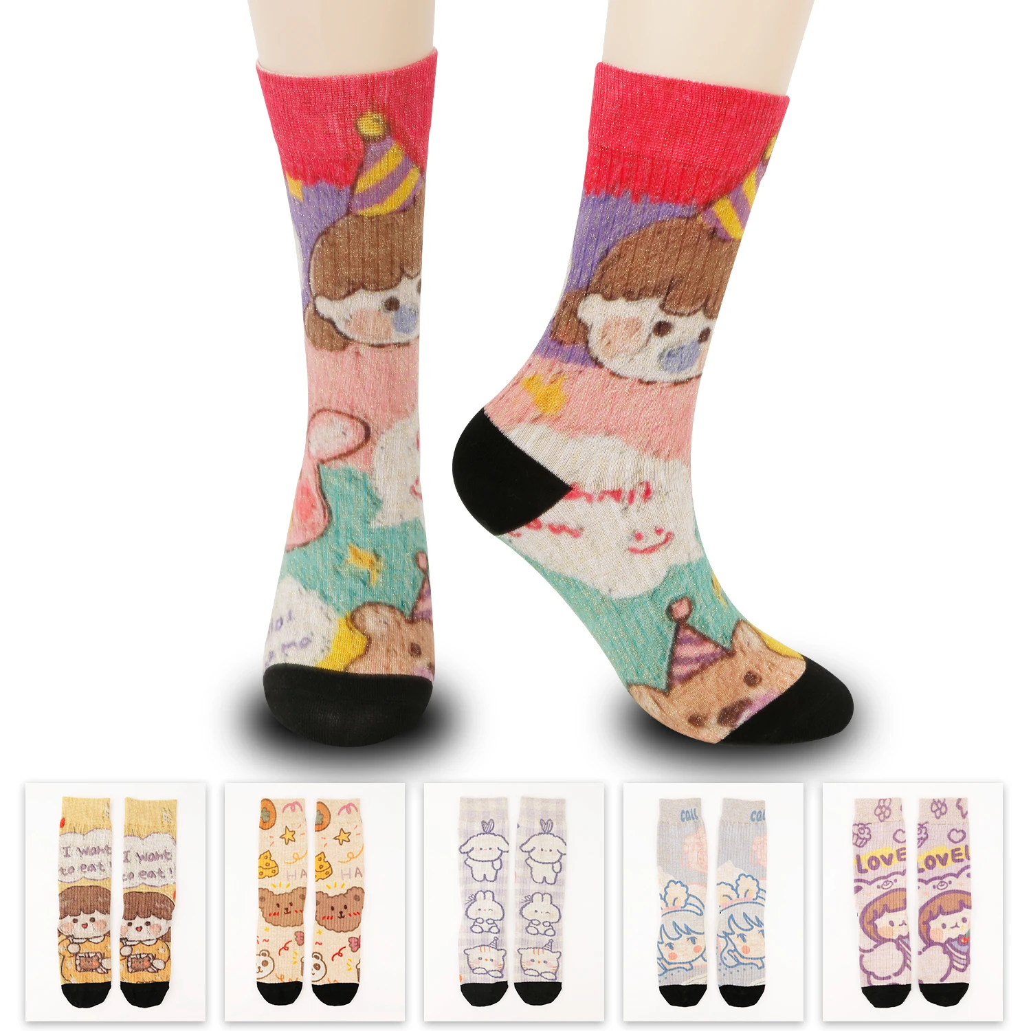 

3D Socks Children's Middle Tube Japanese Cute Pile Socks Ins Personalized Cartoon Women's Long Socks Middle Tube Cotton Women's