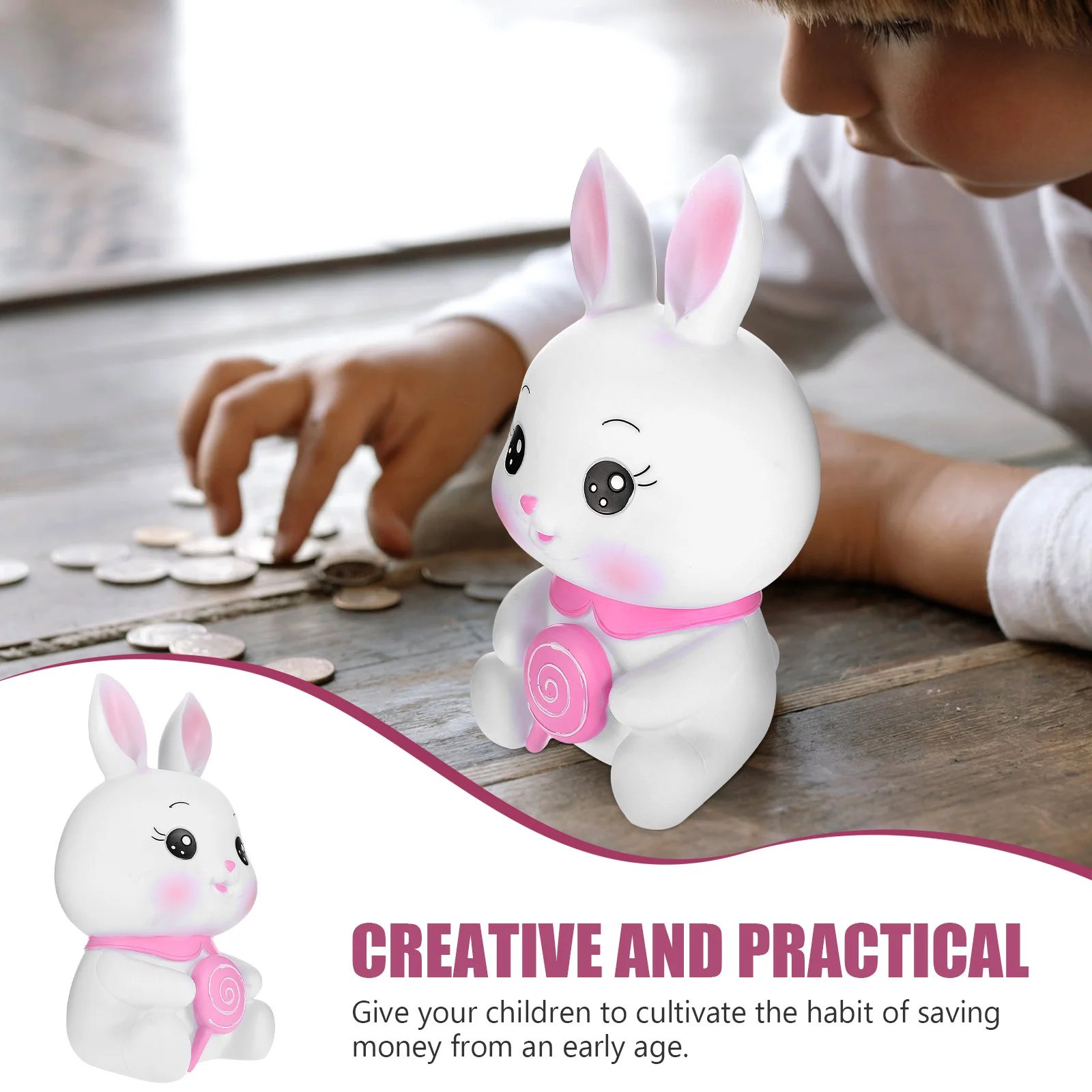 Vinyl Material Bunny Coin Bank Creative Desktop Saving Pot Kids Money Jar Cartoon Coin Container Money Saving Box