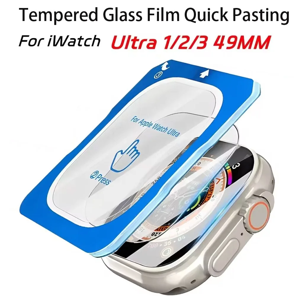 Schnell anzubringende Schutzfolie aus gehärtetem Glas für Apple Watch Ultra 3/2/1 49 mm. Einfache Installation, HD-Displayschutzfolie mit kratzfester Abdeckung, Ultra 3