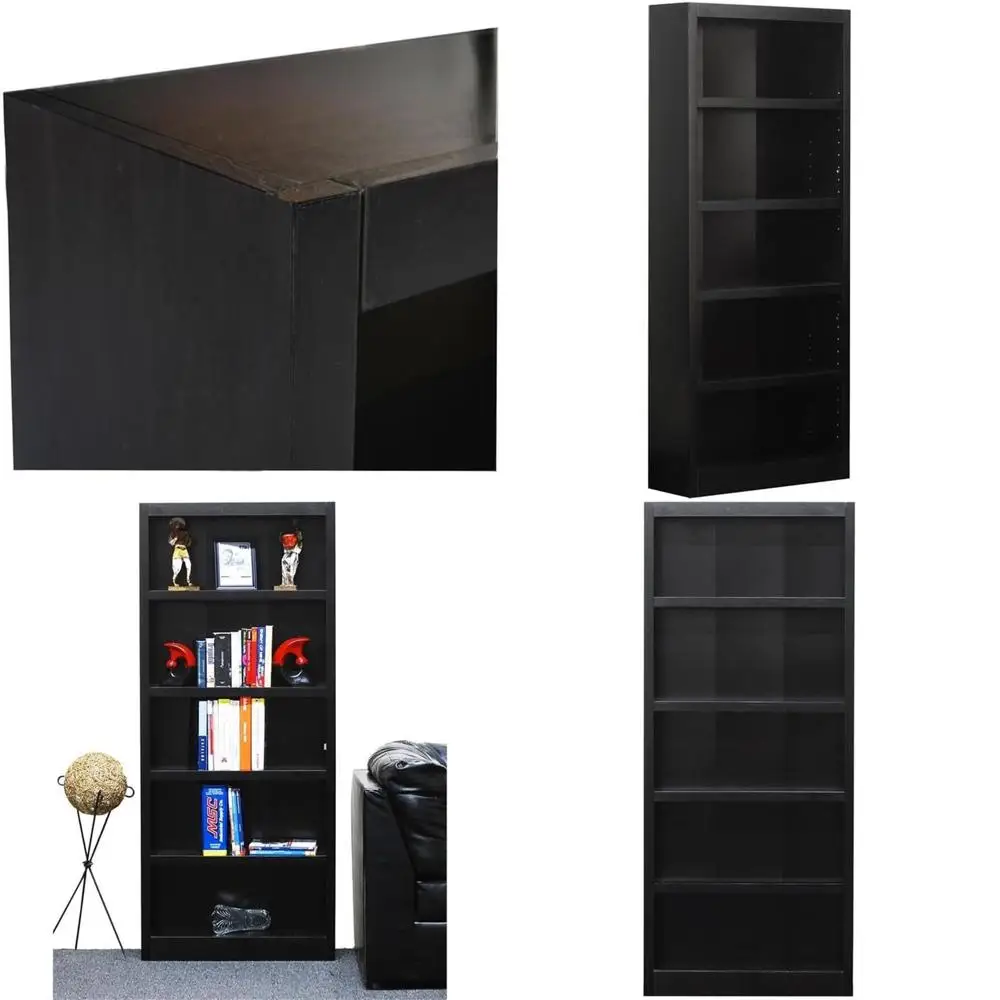 

BOWERY HILL 72" Tall 5-Shel Wood Bookcase, inish, Solid Wood Veneer with Adjustable and ixed Shelves, Durable Storage or Home or