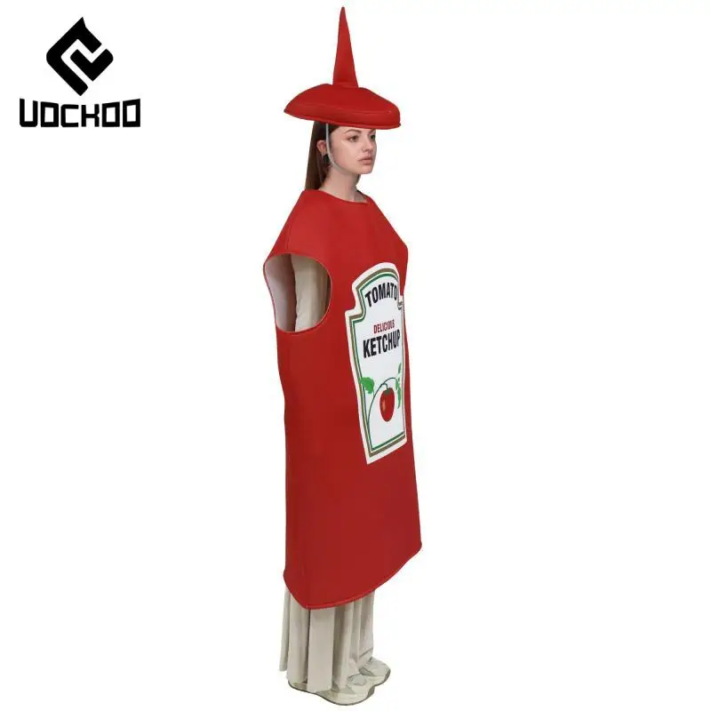 Dress Up Ketchup Flasche Kostüm Tomatensauce Schwamm Cosplay Jungen Mädchen Overall Lustige Bühnenkostüme Neuheit Paar Kleidung