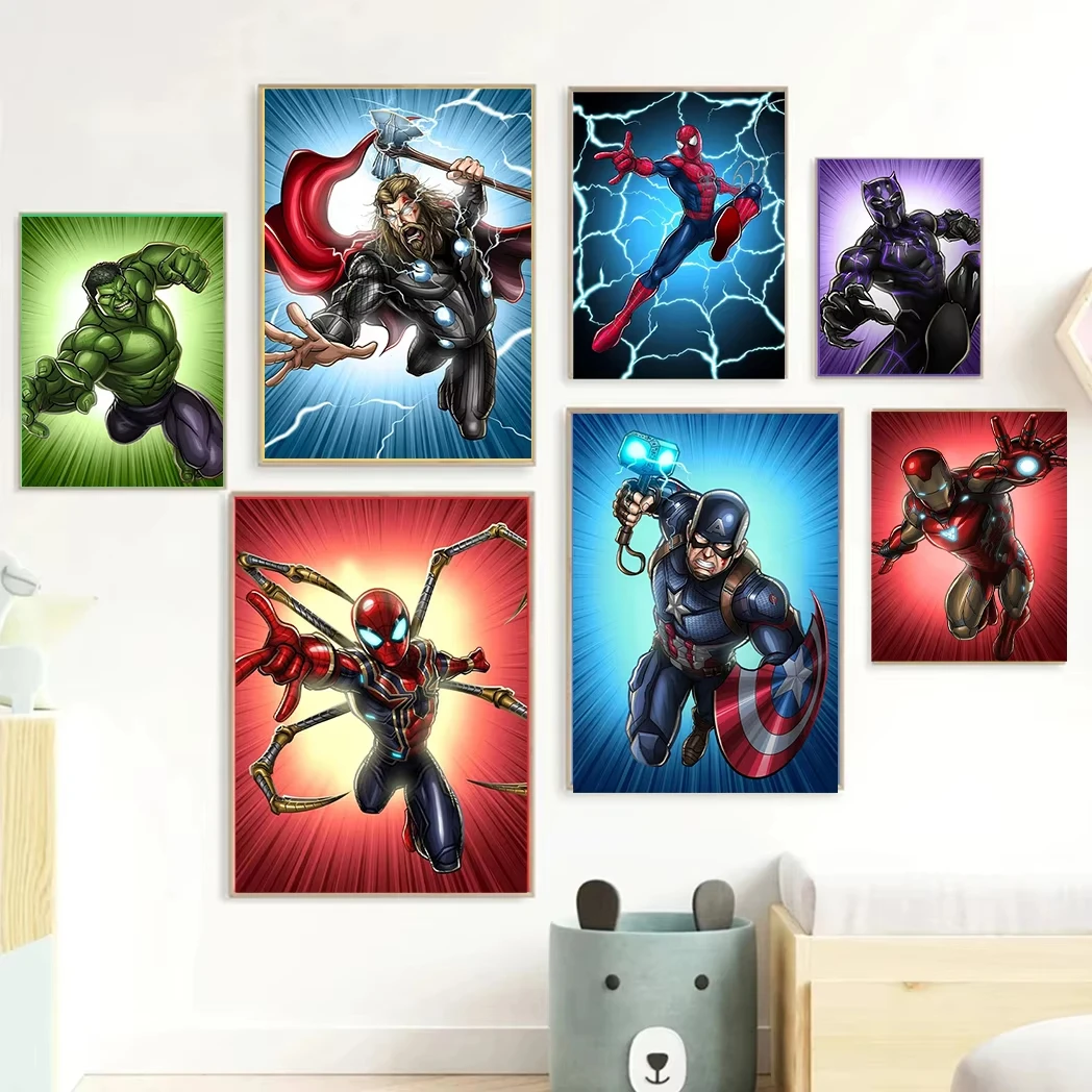 

MINISO Marvel Avengers Glow Spider-Man Black Panther Hulk Wall Art Poster Children's Room Home Decor Picture Print Artwork