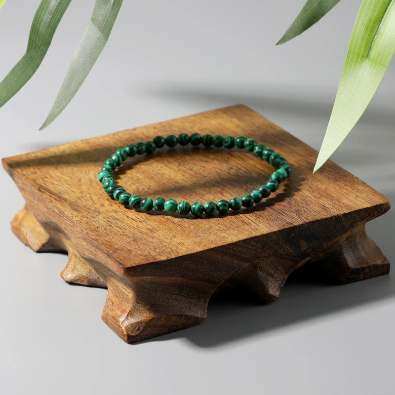 OAIITE 4mm Natural Green Malachite Bracelet Handmade Bead Bracelet Energy Stone Yoga Wristband Bracelet Men Women Jewelry