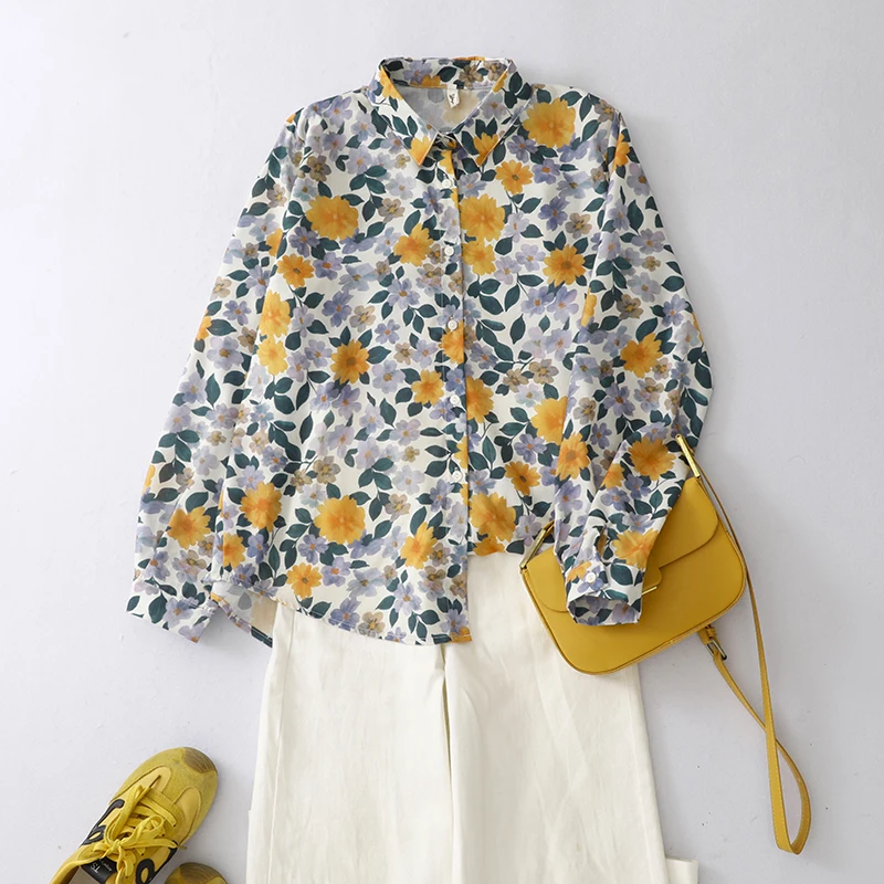 

Spring New Arrival Artistic Forest System Shirt Casual Thin New Style Cotton Linen Blend Floral Fashionable Individual Shirt