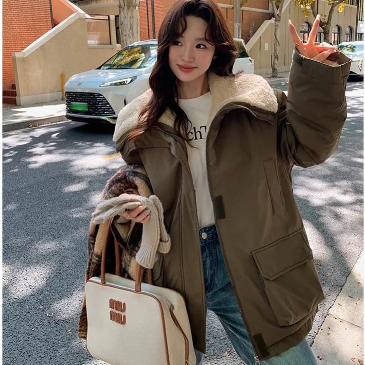 Women Parkas Mid Length Coats Jackets Turn Down Collar Thick Warm Y2k Streetwear Elegant Jacket Work Coat Autumn Winter 2025