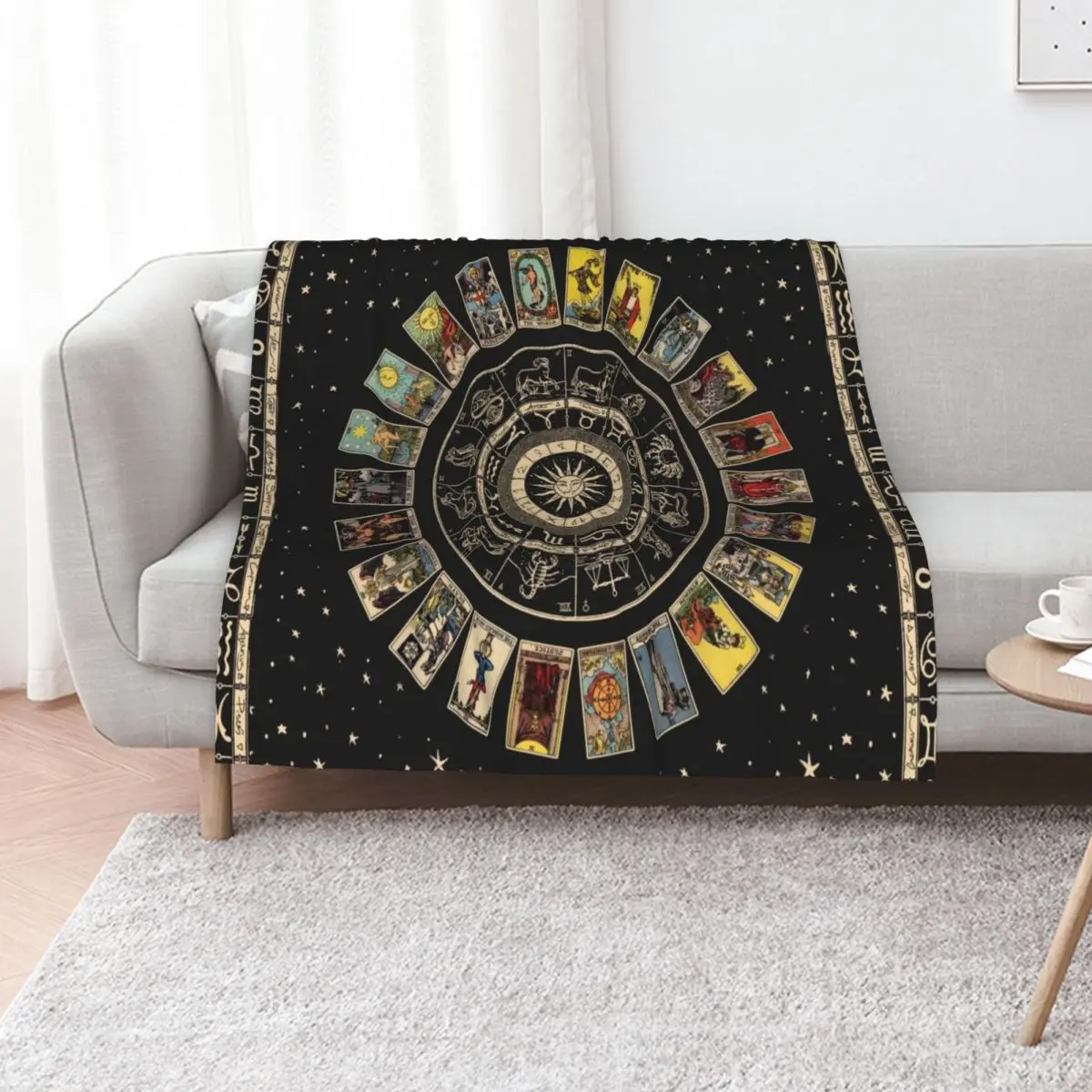 Wheel of the Zodiac, Astrology Chart & the Major Arcana Tarot Throw Blanket Cozy Microfiber Throw Blanket for Home Bedroom