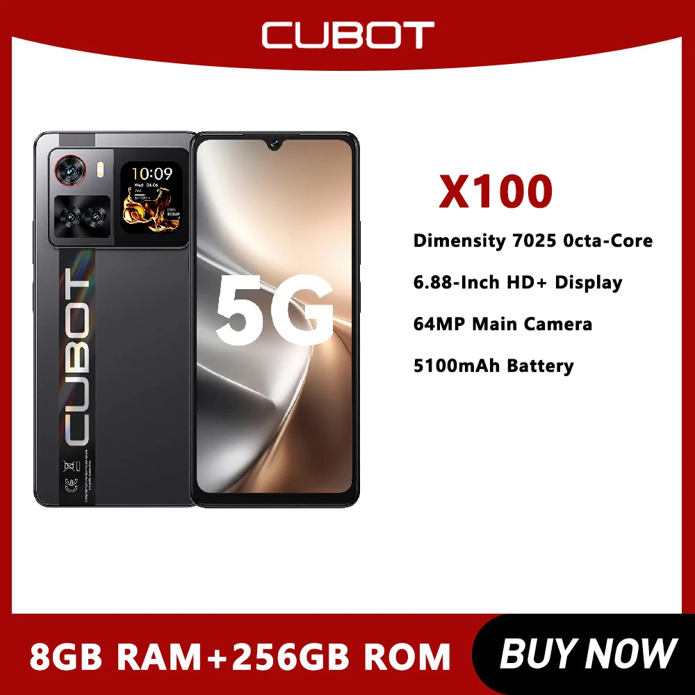 CUBOT 5G Ultra Phone X100 6,88 дюйма, 2,5 ГГц, 8 ГБ ОЗУ, 256 ГБ ПЗУ, мобильные телефоны, аккумулятор 5100 мАч, камера 64 МП, смартфон, Android 15 NFC