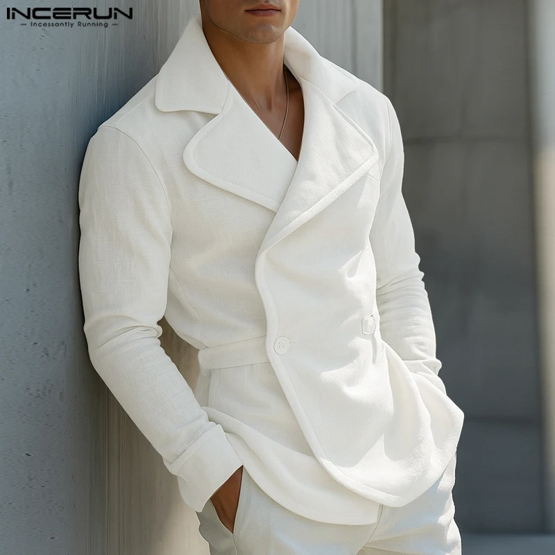 INCERUN الرجال السترة بلون التلبيب كم طويل عادية الذكور دعوى الشارع الشهير فضفاضة أنيقة موضة الذكور رقيقة معاطف السترة