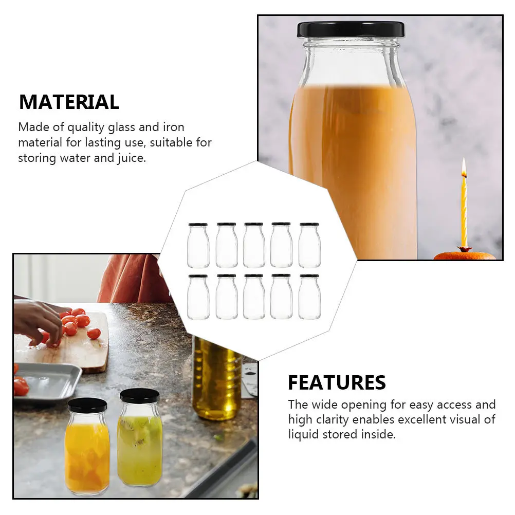 

10 шт., бутылки для упаковки йогурта, прозрачные стеклянные контейнеры для молока, банка для хранения напитков с широким отверстием, железная крышка, можно мыть в посудомоечной машине