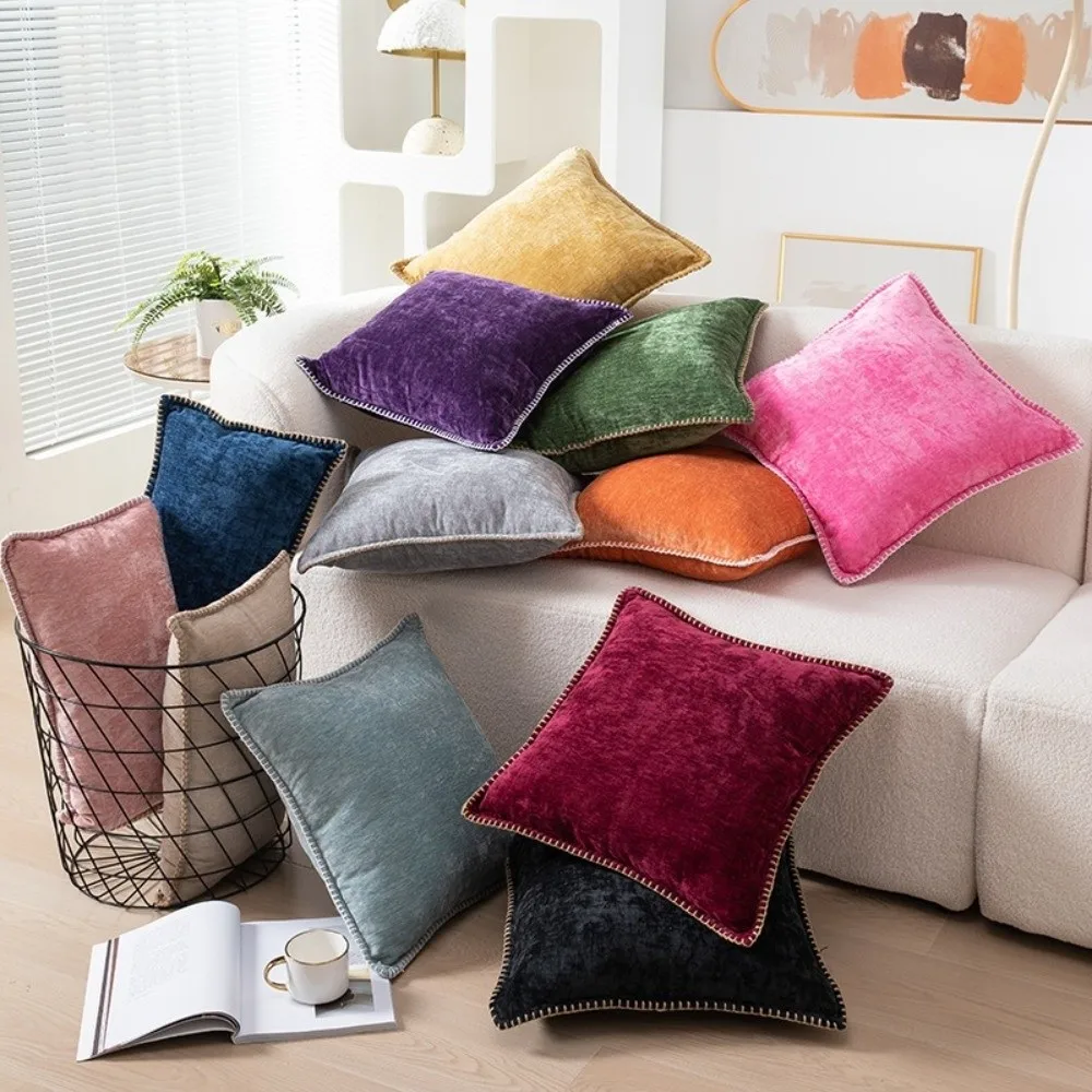 

Chenille Cushion Cover Solid Color Velvet Throw Pillow Cover Multiple Size Soft Decorative Pillowcase Seasonal Decor