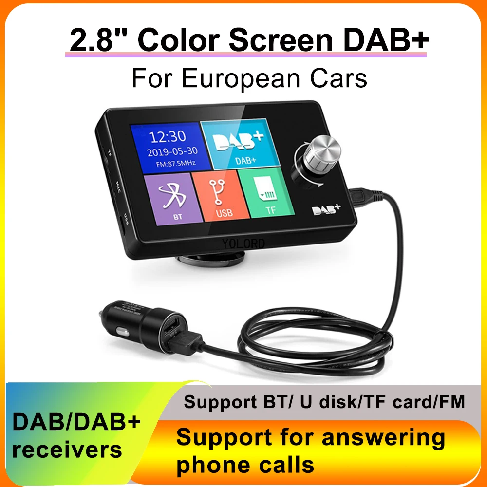 European DAB Radio Receiver In Car with Screen Stereo Sound Digital Signal Antenna Broadcast Adapter FM Transmitter