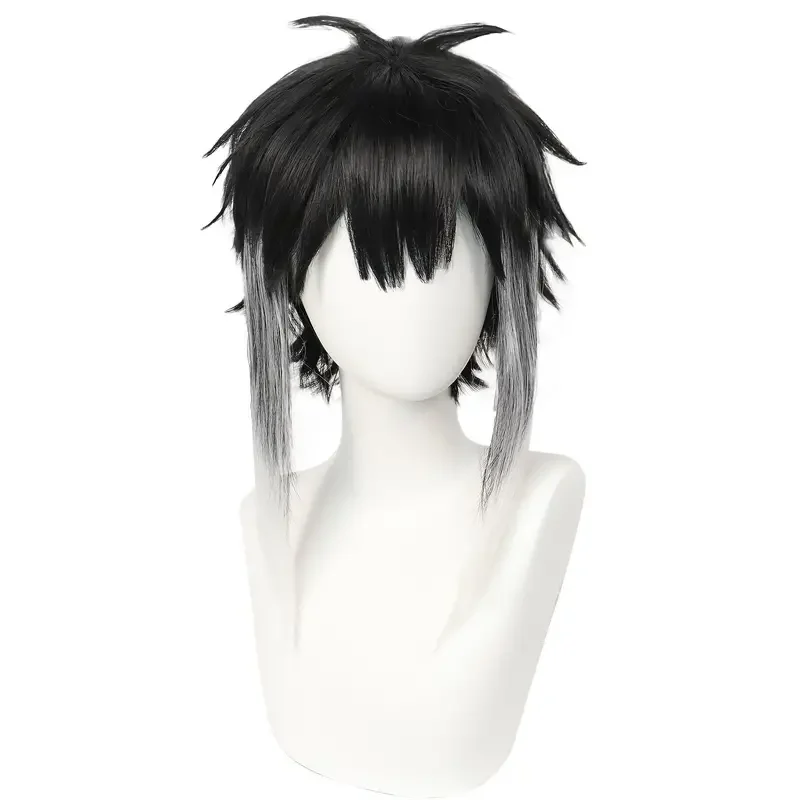 

Black Mix White Synthetic Cosplay Wig For Halloween & 1pc Wig Cap, Cosplay Hair Natural COS Ombre Wigs With Bangs