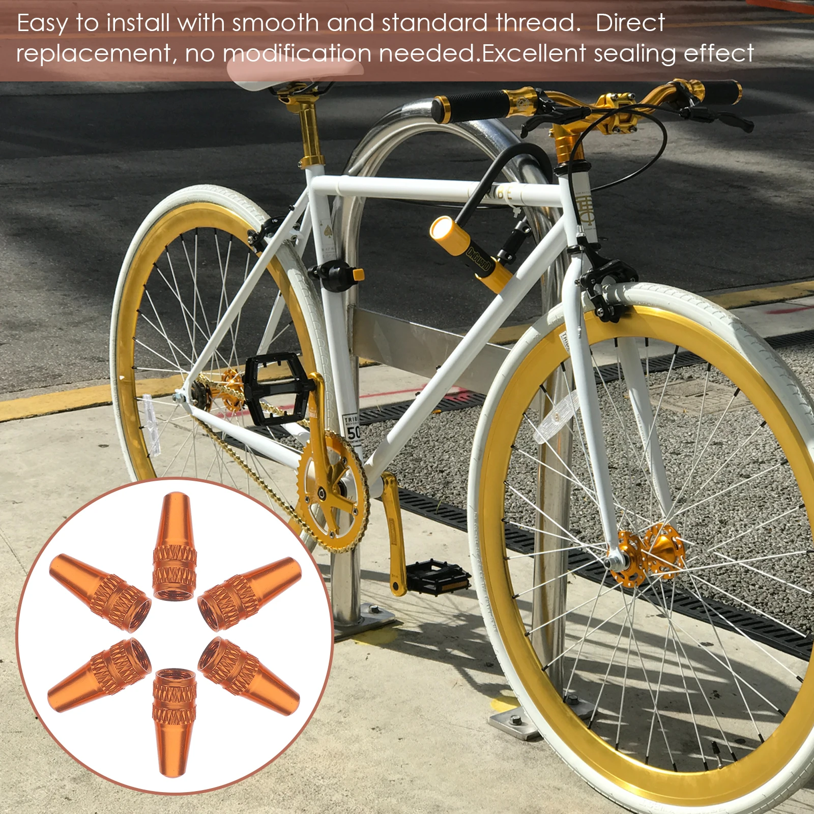 

6 pcs Aluminum Alloy Tire Caps Road Bike Dust Covers Anti-Rust Sealing Caps For Bicycle Mountain Bike Orange