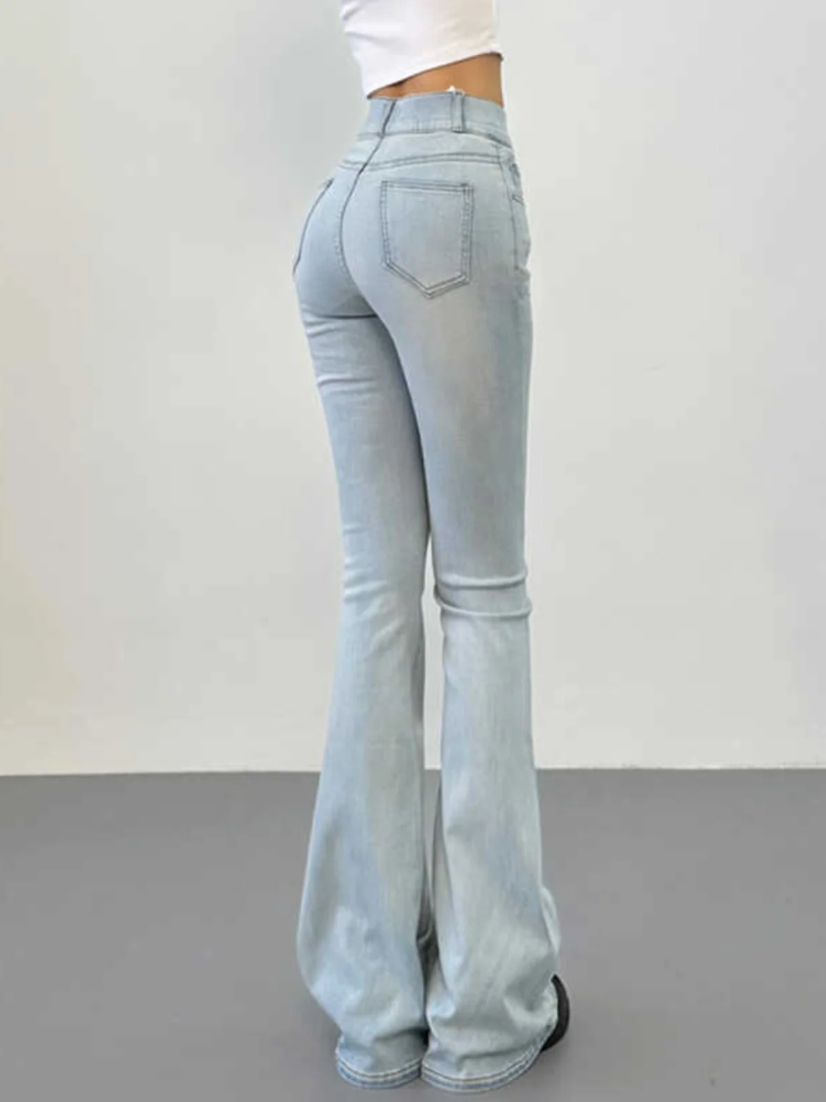 Women Micro Flared Jeans 2024 Summer New High Waist Slim Pure Desire Double Button Lift Buttocks Solid Long Pants 8VF6