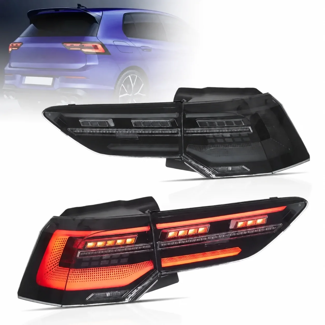 Feux arrière LED complets de qualité supérieure pour VW Golf MK8 Hatchback 2020-2023, feux arrière dynamiques à démarrage séquentiel avec clignotants séquentiels fumés rouges