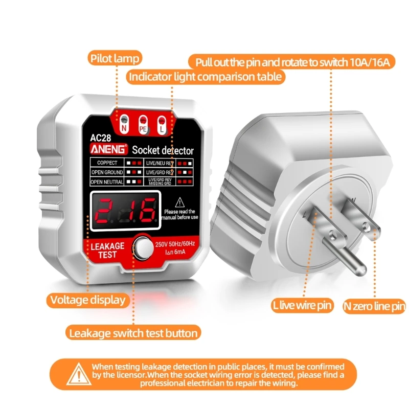 ANENG AC28 Socket Detector US/EU Universal Battery Tester Checker Test Power Socker LCD Voltage Tester Phase Meter Detector Tool