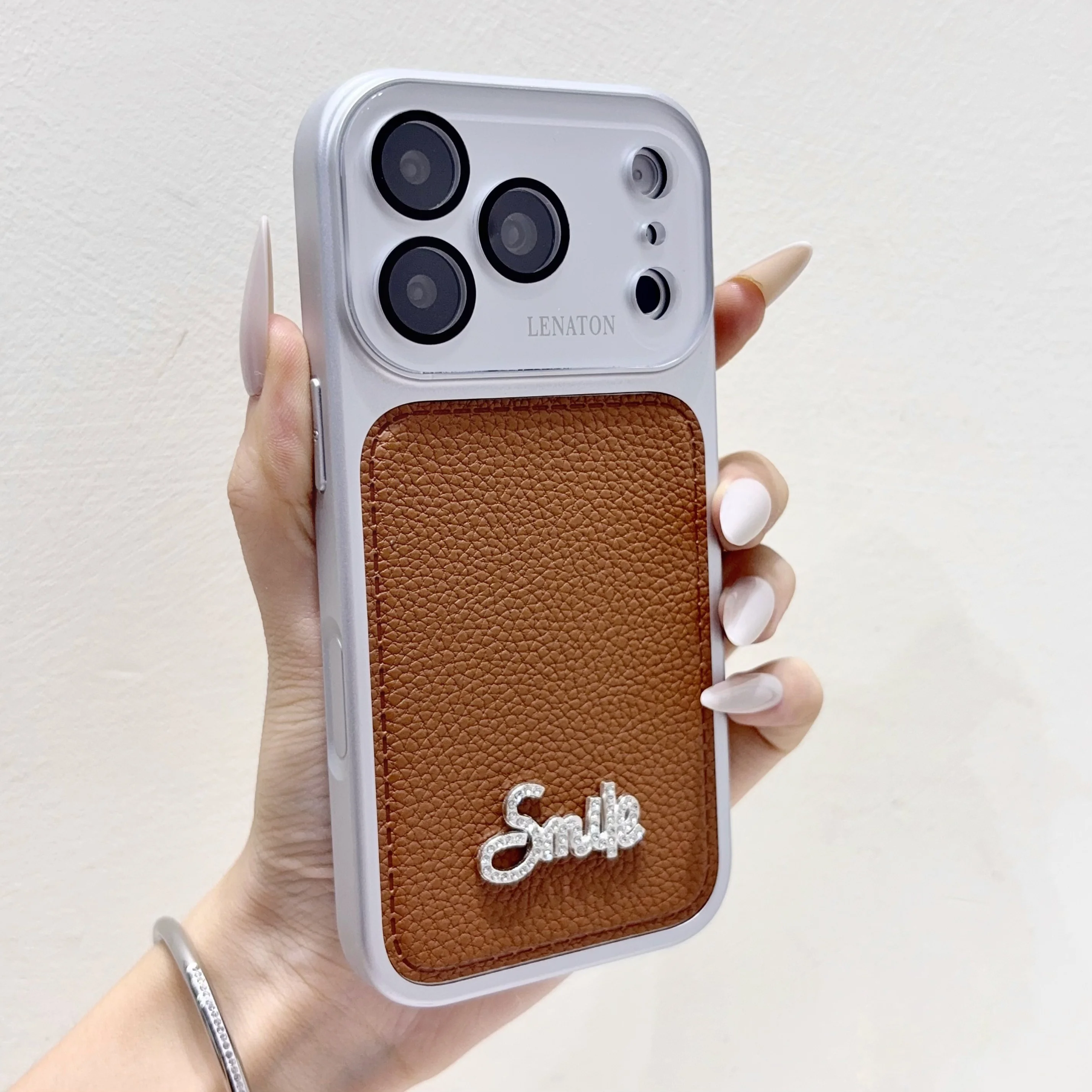 Nouvelle coque de téléphone en cuir à motif litchi sertie de pierres précieuses pour iPhone 18 17 16 15 14 13 12 11 Pro Max, coque fine à grande fenêtre
