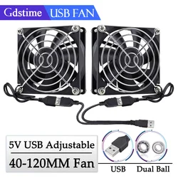 GDSTIME USB Dual Fan 40mm 60mm 80mm 120mm 140mm 5V Powered Fan w 2in1 Cable&Controller for Receiver DVR,Ventilateur Desk Cooling