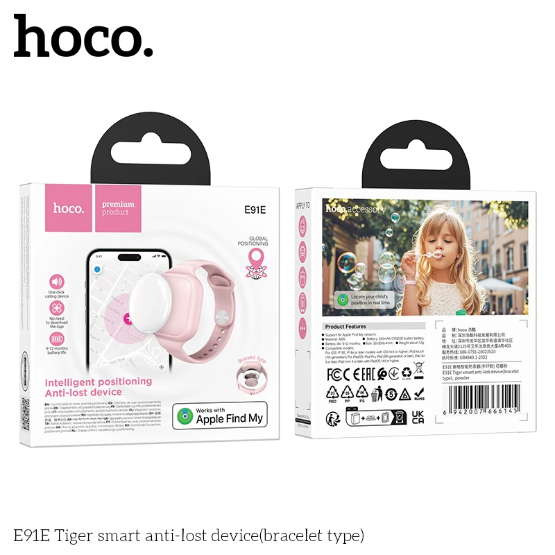 HOCO E91E Mini etiqueta de seguimiento GPS inteligente Compatible con iOS Apple Find My App recordatorio antipérdida lla