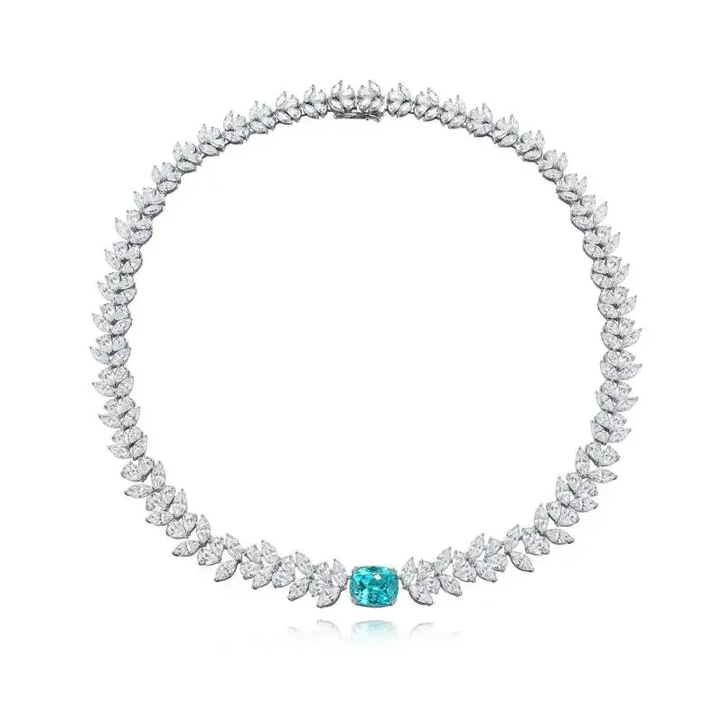 Pirmiana Hot Sale 9.2ct Main Stone Lab Grown Paraiba Sapphire  Classic  Necklace S925 Silver Jewelry for Gift Wedding  Women