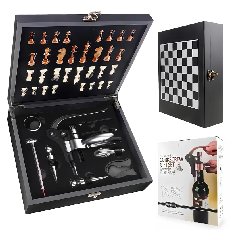 

Red Wine Bottle Opener Set With Wooden Gift box Wine bottle opener Bar Tools Multi functional Set for Wine Opening and Pressing