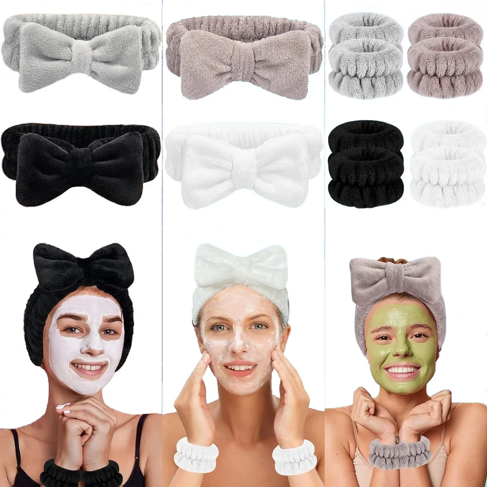 Flanell-Stirnband mit Schleife vorne, elastisches Stirnband, Gesichtswasch- und Make-up-Stirnband, wasserdichte Handgelenkabdeckung, Haargummi-Stirnband – Detail 1