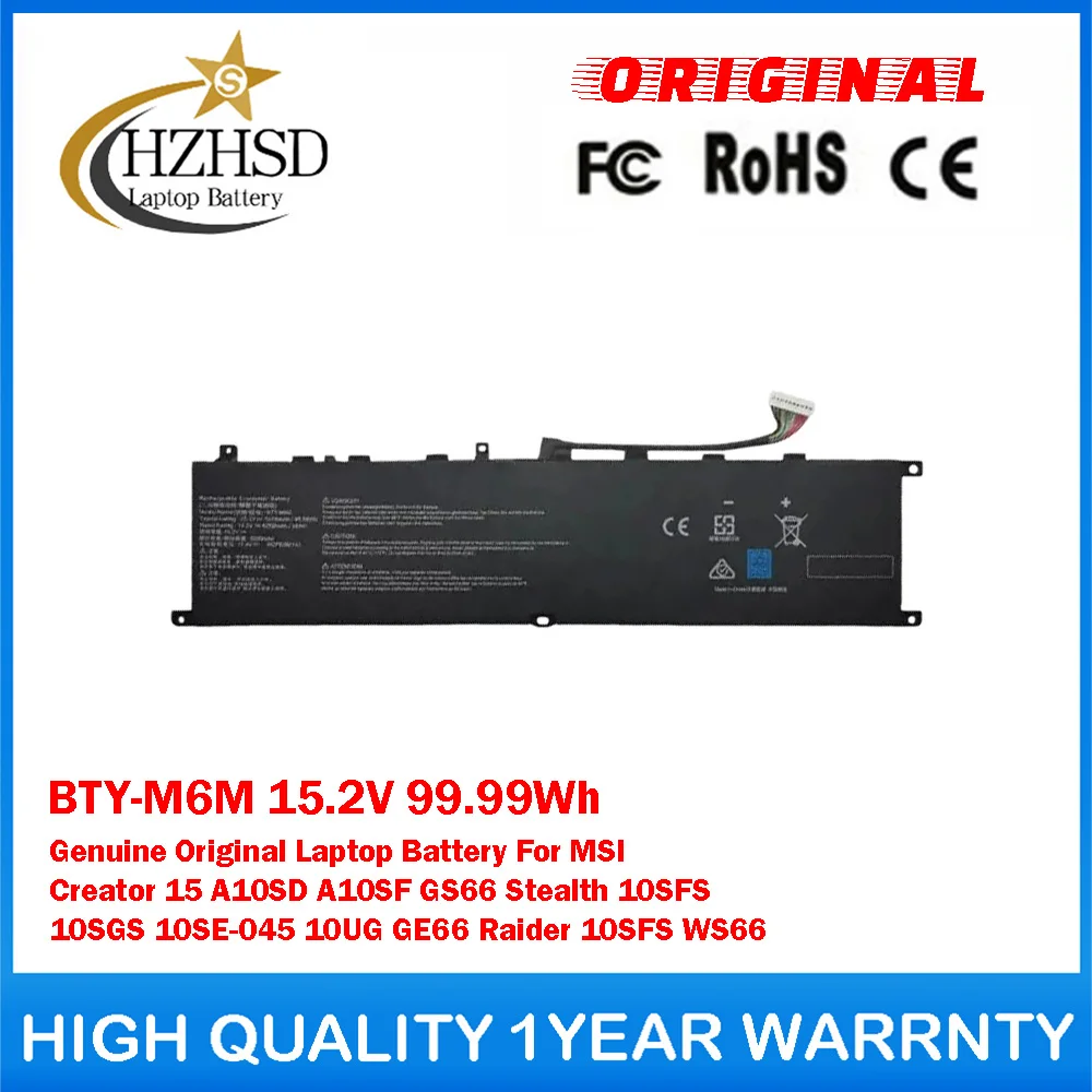 BTY-M6M 15.2V 99.99Wh Genuine Original Laptop Battery For MSI Creator 15 A10SD A10SF GS66 Stealth 10SFS 10SGS 10SE-045 10UG GE66