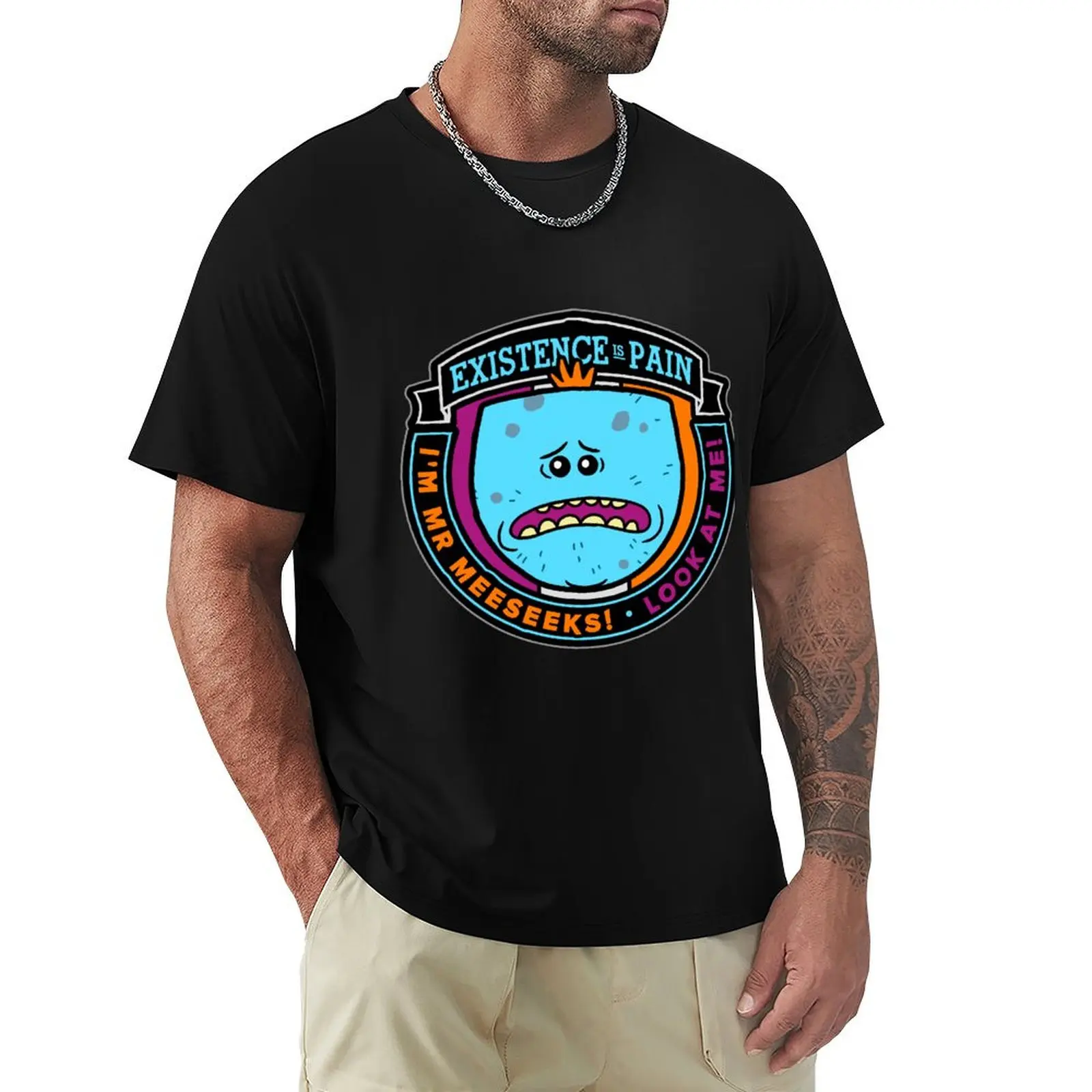

Existence Is Pain Mr. Meeseeks Logo T-Shirt Holiday Simple Tee Shirt