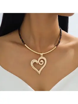 扭曲鏤空心形項鍊吊墜豹紋皮繩鏈女士女孩禮物時尚飾品熱銷派對禮物2025 10 最佳銷售 豹紋項鍊 - №10