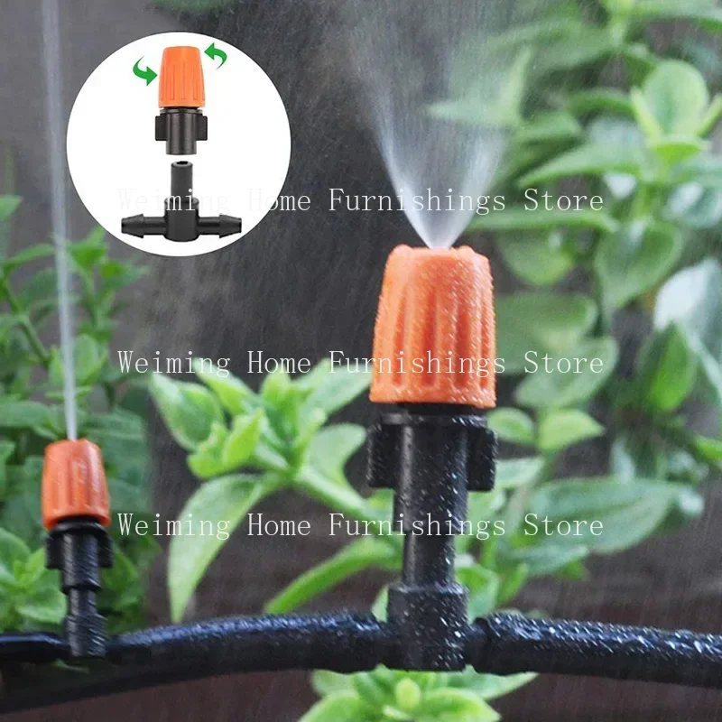 20pcs Orange Adjustable Garden Drip Irrigation Misting Nozzles Micro Flow Head Drippers With Barbed Tee Threaded Connector