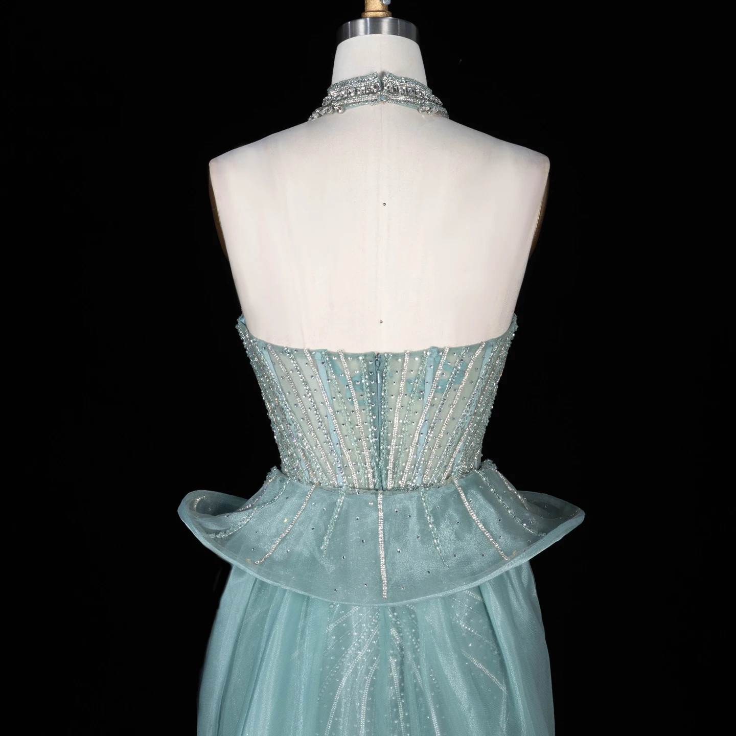 Sharon Said Abendkleid Luxuriöses Meerjungfrauenkleid aus Tüll mit Kristallen, Korsett und Perlen, Dubai Formelles Hochzeitskleid mit Überrock SS139 Maßanfertigung – Detail 21