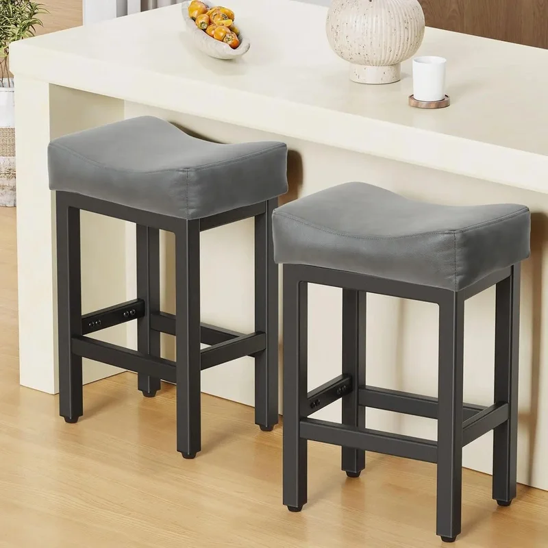 

Counter Height Bar Stools Set of 2, 24" High Bar Stools for Kitchen Island, Leather Kitchen Stools with Thick Seats