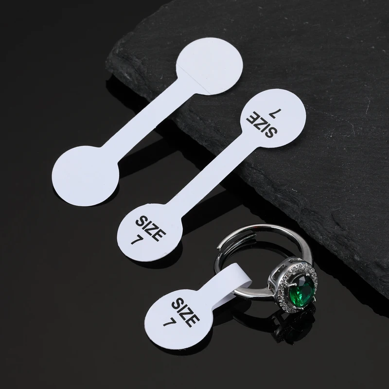 50pcs Ring Size Printed Tags Self-adhesive, glue ends adhesive free shank Jewellery necklace gummed tag rings label sticker X18