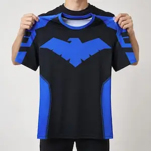 Black Blue Color Block Athletic T-shirt Unisex Abstract Bird Emblem Print Tee Quick Dry Sport Short Sleeve Fitness Training Tops