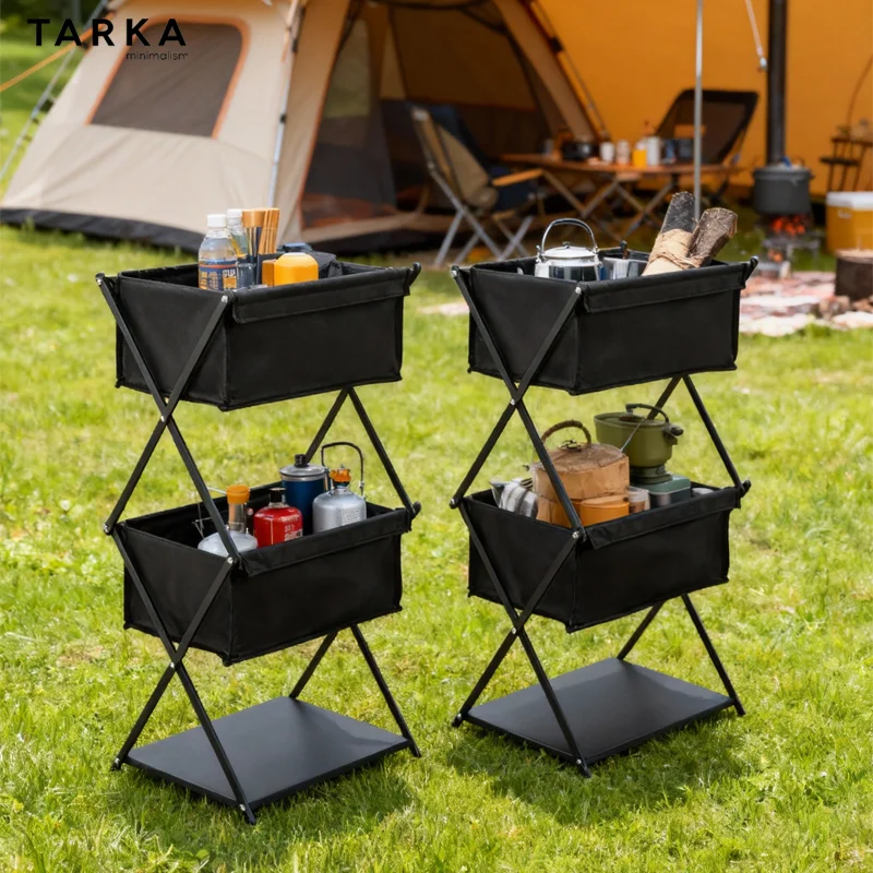 TARKA Camping Nuovo scaffale di stoccaggio Scaffale a tre strati Scaffale di stoccaggio pieghevole per scaffale di stoccaggio per barbecue all'aperto Scaffale multifunzionale