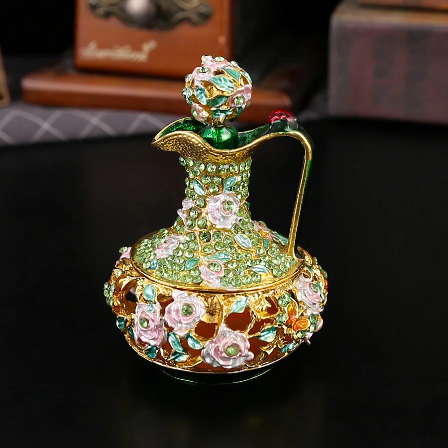 

Vintage Teapot Shaped Trinket Box Hinged Enameled Jewelry Organizer for Rings Earrings Home Decorative Storage