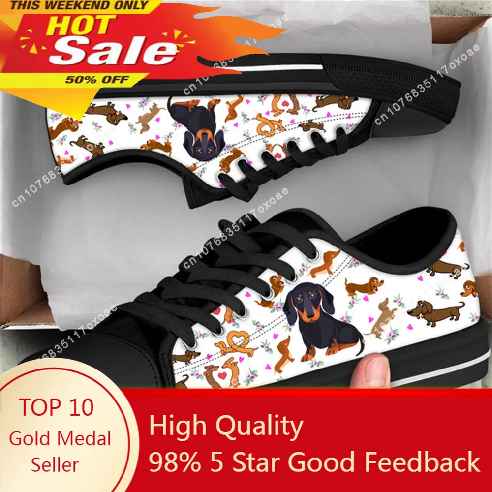 Cute Dachshund Print Women Canvas Shoes Pet Dog Flat Shoes For Ladies Casual Female Lace Up Walking Shoes