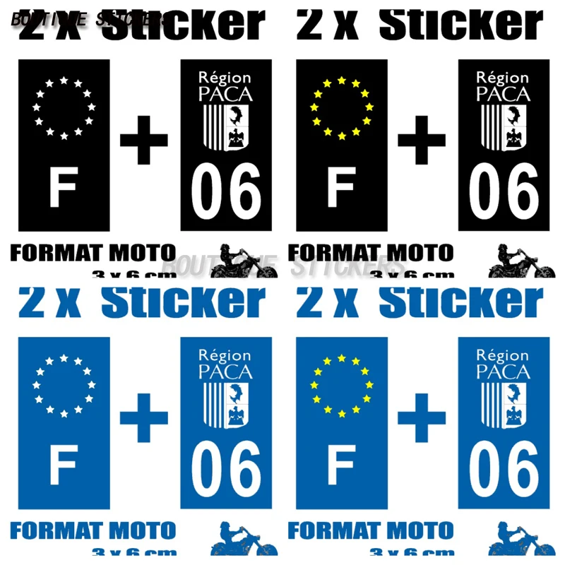 

2Pcs Autocollant plaque d'immatriculation française noir bleu F + département 06 Autocollant imperméable en PVC pour moto