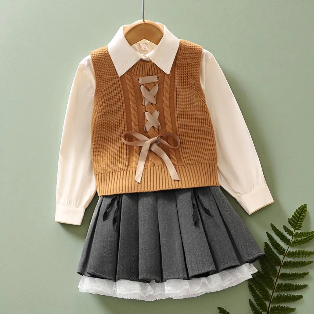 

Back to School Clothing for Girls Outfits Set Toddler Kids Knit Vest & Shirt & Skit 3pcs Teens Kids Costumes 6 8 10 12 13 Years