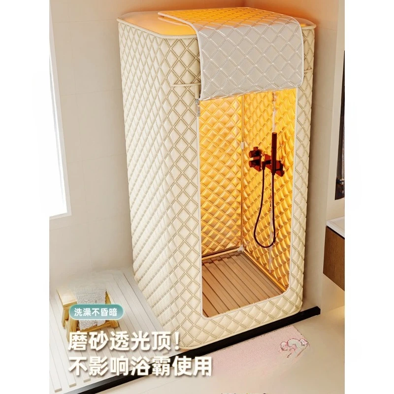 

Thickened padded shower curtain, no punching, waterproof and warm bath cover, bath net.