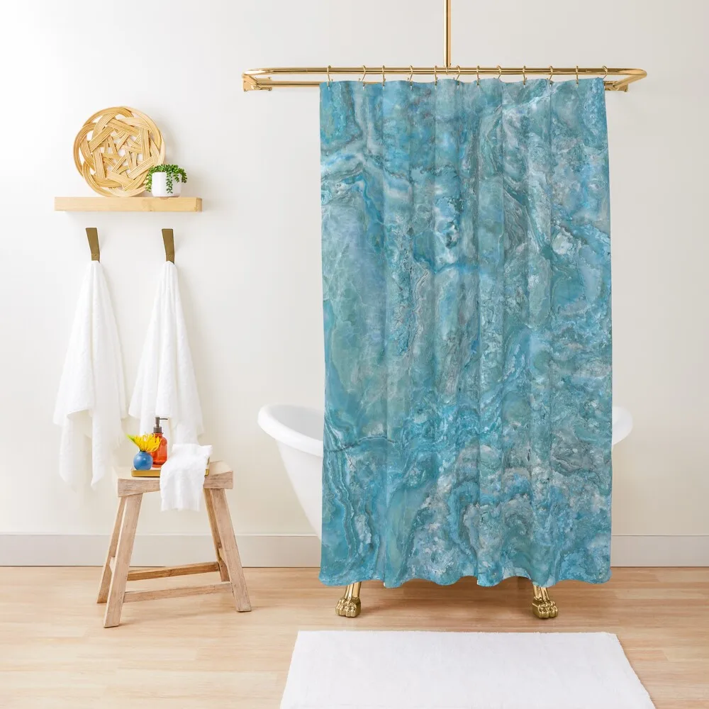 

Aqua Kashmiri Marble Texture Shower Curtain Modern Accessory Bathrooms Shower Bathroom Set For Bathroom Curtain