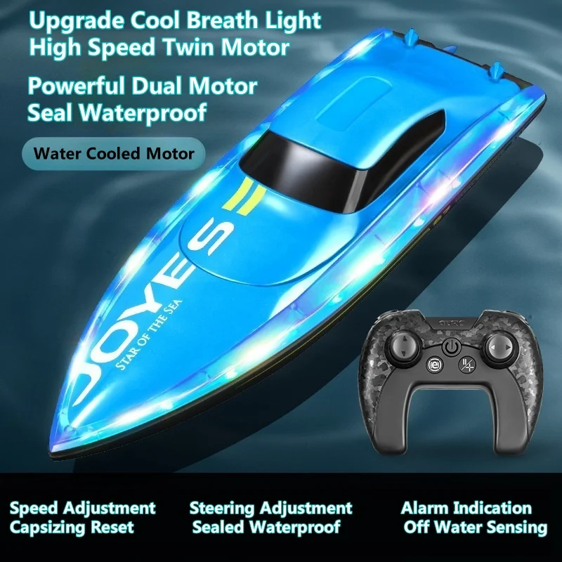 30KM/H Capsize Reset High Speed RC Boat Speedboat 2.4G LED Lighting Low Power Warning Waterproof Remote Control Boat Kids Toy