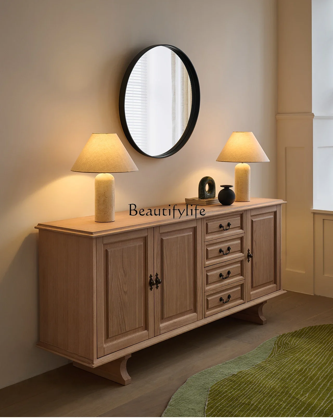 

13-*Retro log wind chest cabinet, living room home medieval storage storage solid wood side cabinet