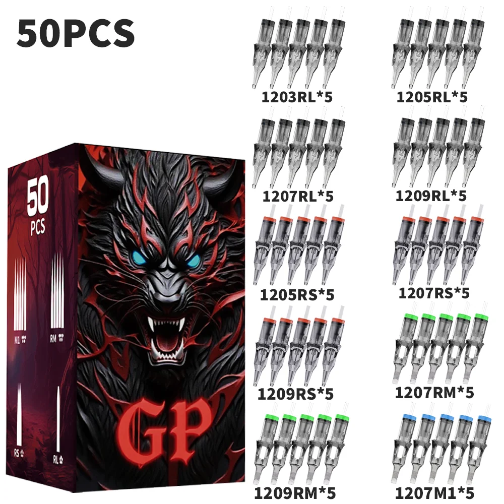 50Pcs Goldplume Demon Wolf Tattoo Cartridge Needles Sterile RL RS RM M1 for Rotary Tattoo Pen