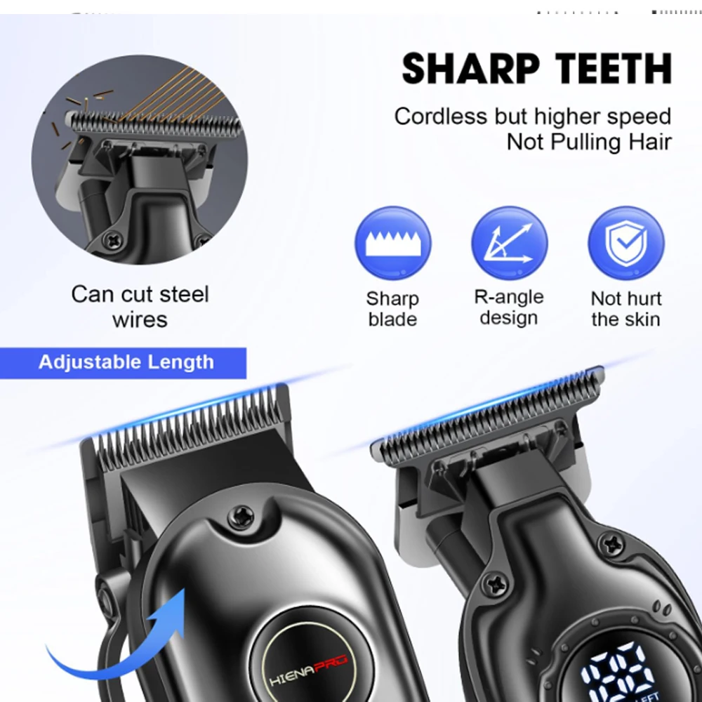 Hiena conjunto de cortador de cabelo profissional para homens, kit de barbeiro sem fio, kit de corte de cabelo, recarregável por usb, conjunto de aparadores e aparadores wit